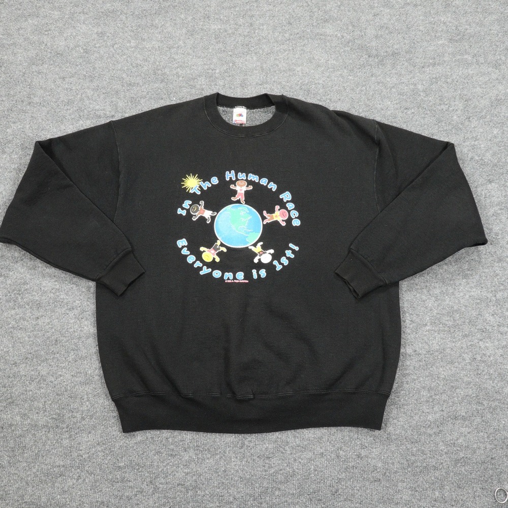 Vintage Fruit of the Loom Sweatshirt Mens XL Black The Human Race 1993 USA Made